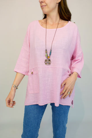 Pocket Front Italian Necklace Top - Baby Pink