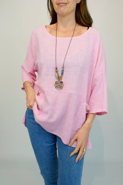 Pocket Front Italian Necklace Top - Baby Pink