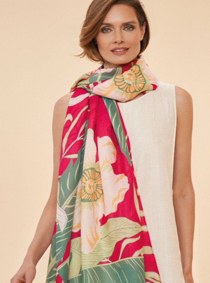 Printed Delicate Tropical Scarf Dark Rose