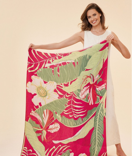 Printed Delicate Tropical Scarf Dark Rose