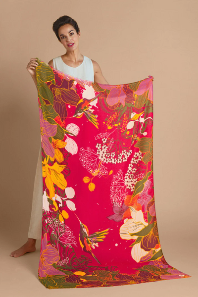 Printed Hovering Hummingbird Scarf Fuchsia