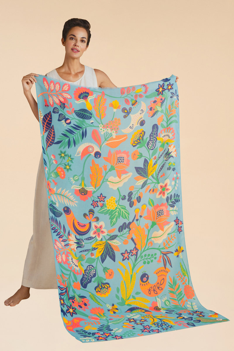 Printed Scandinavian Floral and Fauna Scarf