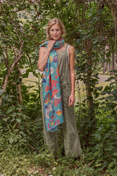 Printed Scandinavian Floral and Fauna Scarf