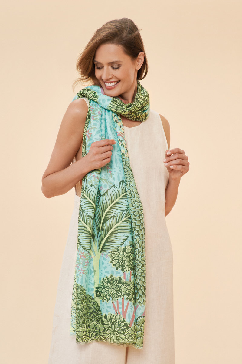 Printed Secret Paradise Scarf - Aqua