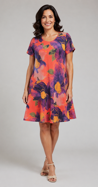 Floral Print Dress - Coral