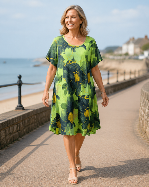 Floral Print Dress - Lime Green