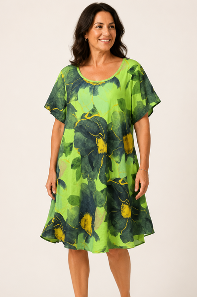 Floral Print Dress - Lime Green