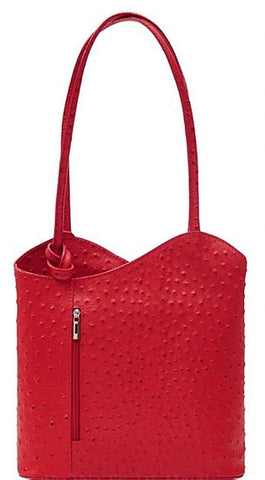 Ostrich Effect Leather Backpack Handbag - Red