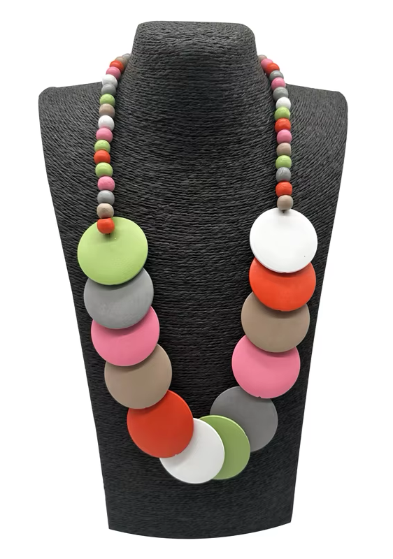 Wooden Circle Necklace - Multi Colour