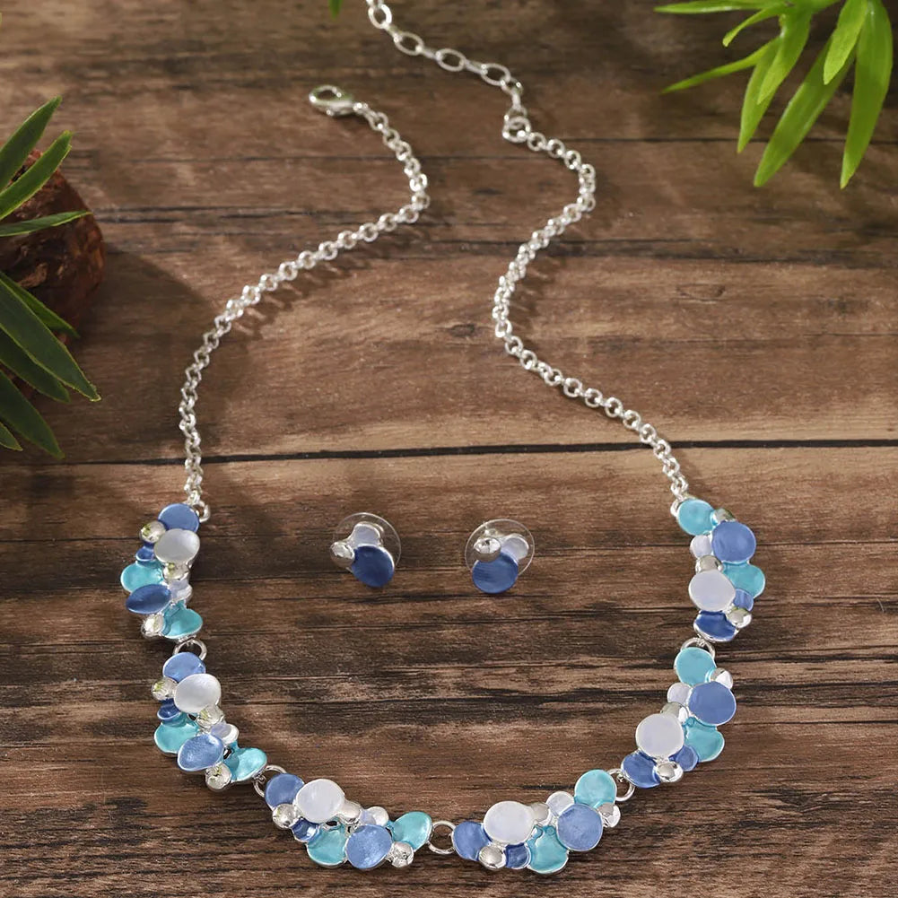 Small Bubble Cluster Necklace & Matching Earrings - Marine