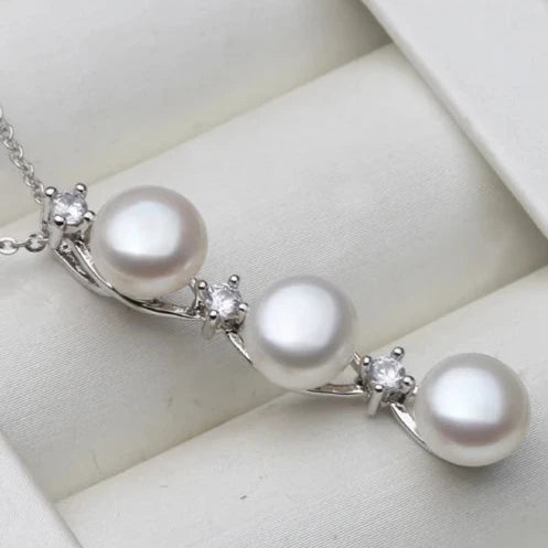 925 Silver Triple Pearl Pendant - White