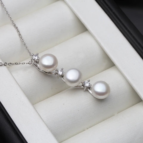 925 Silver Triple Pearl Pendant - White