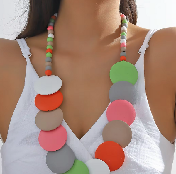 Wooden Circle Necklace - Multi Colour