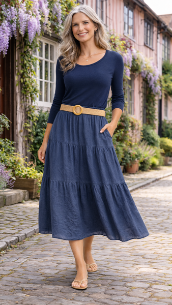 Belted Skirt - Navy