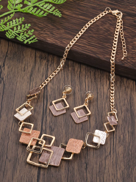 Random Square Necklace & Earrings - Gold
