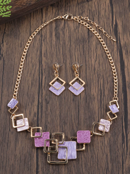 Random Square Necklace & Earrings - Pinks