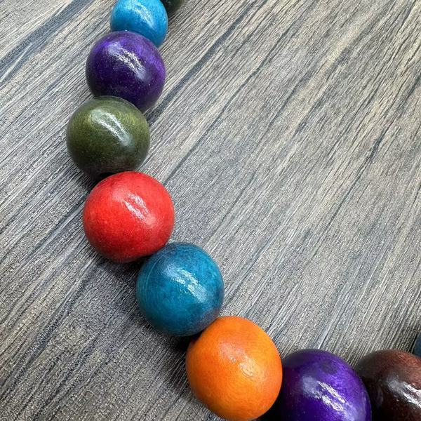 Wooden Elasticated Bead Necklace - Multi