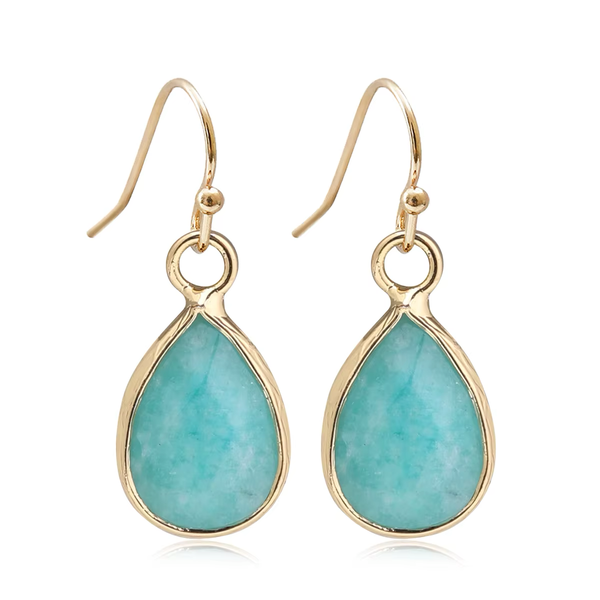 Coloured Stone Fashion Earrings - Moss Green