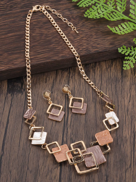 Random Square Necklace & Earrings - Gold