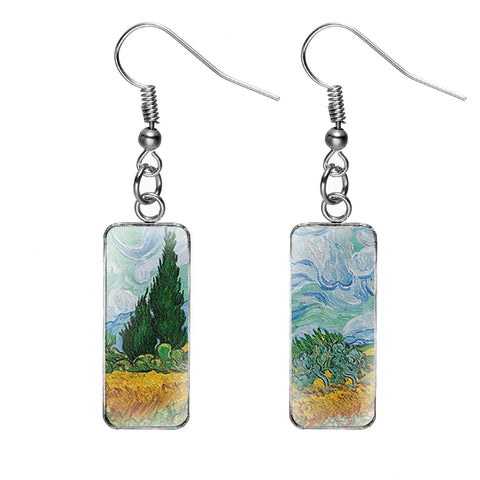 Enamel Art Earrings - Van Gogh - Cypress Trees