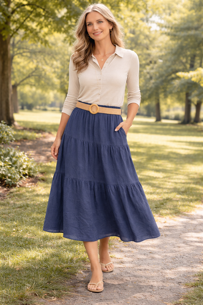 Belted Skirt - Navy