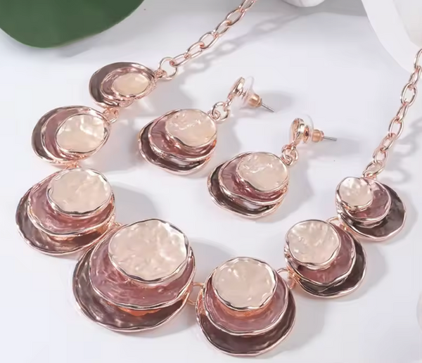 Triple Disk Necklace & Matching Earrings - Pinks & Cream