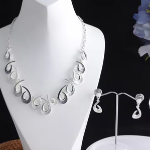 Open Teardrop Necklace & Matching Earrings - Silver