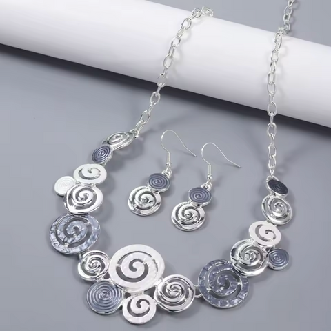 Spiral Necklace & Matching Earrings - Silver