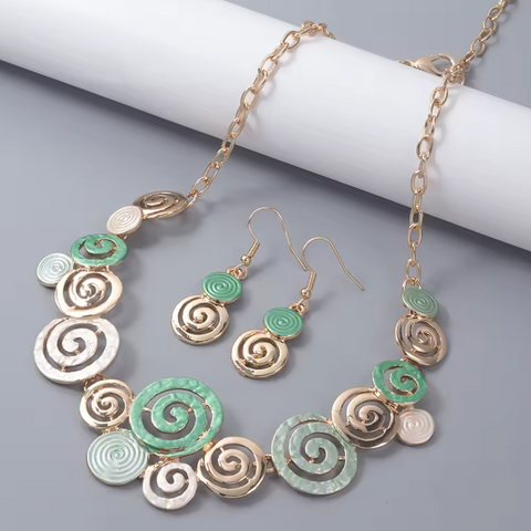 Spiral Necklace & Matching Earrings - Green