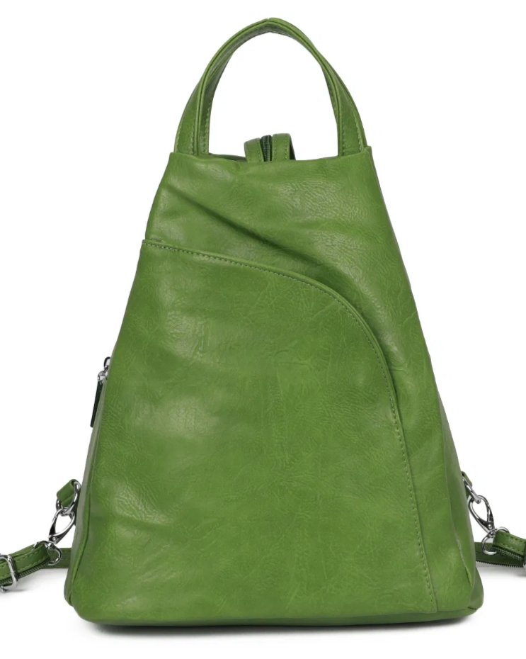 Backpack with Curved Front Pocket - Green