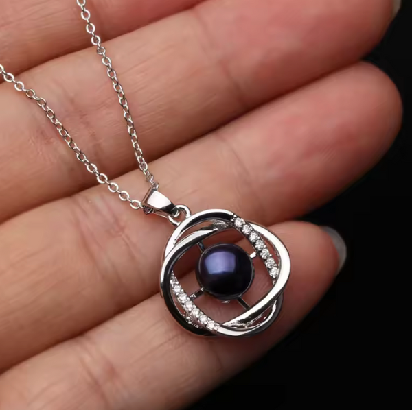 925 Sterling Silver Pendant with Black Fresh Water PearL