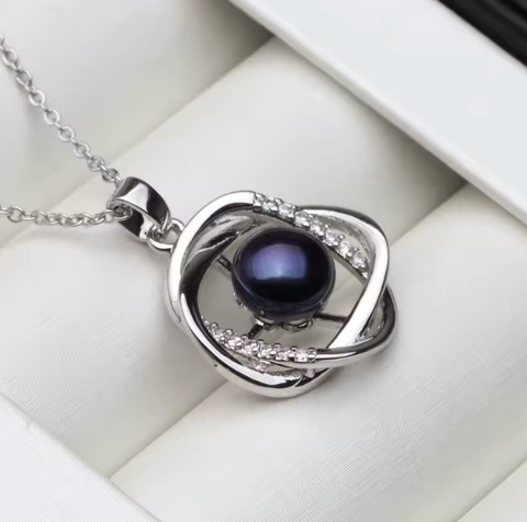 925 Sterling Silver Pendant with Black Fresh Water PearL