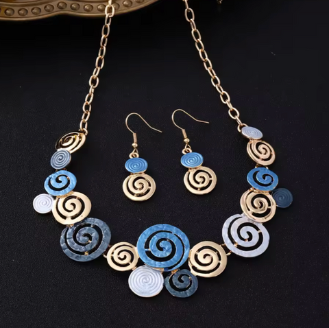 Spiral Necklace & Matching Earrings - Blues