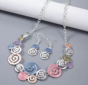 Spiral Necklace & Matching Earrings - Multicoloured