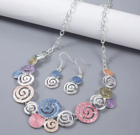 Spiral Necklace & Matching Earrings - Multicoloured