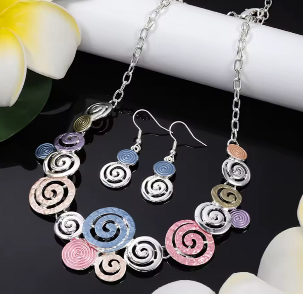 Spiral Necklace & Matching Earrings - Multicoloured