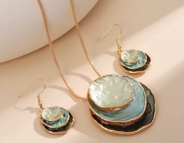 Triple Disc Necklace & Earrings - Greens