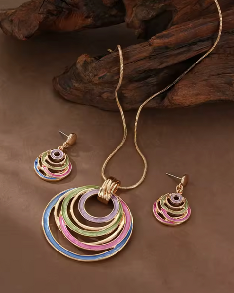 Colourful Circles Necklace & Earrings - Multi
