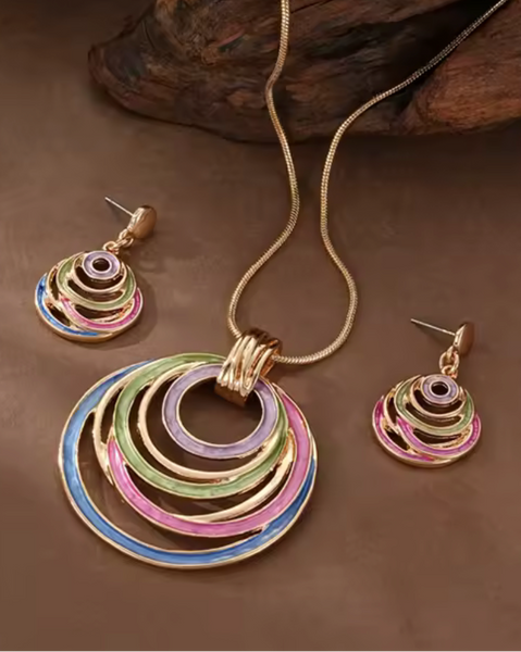 Colourful Circles Necklace & Earrings - Multi