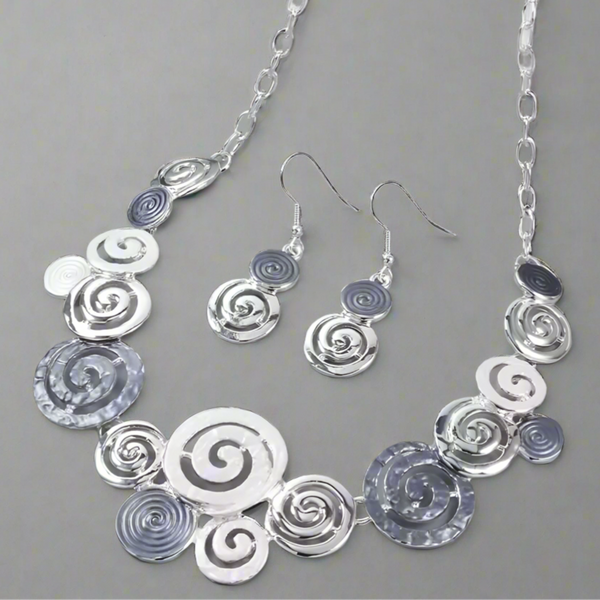 Spiral Necklace & Matching Earrings - Silver