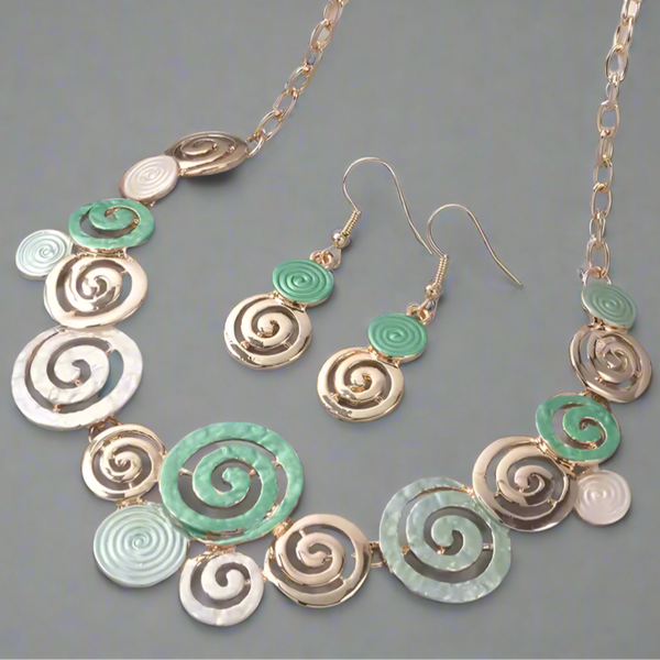 Spiral Necklace & Matching Earrings - Green