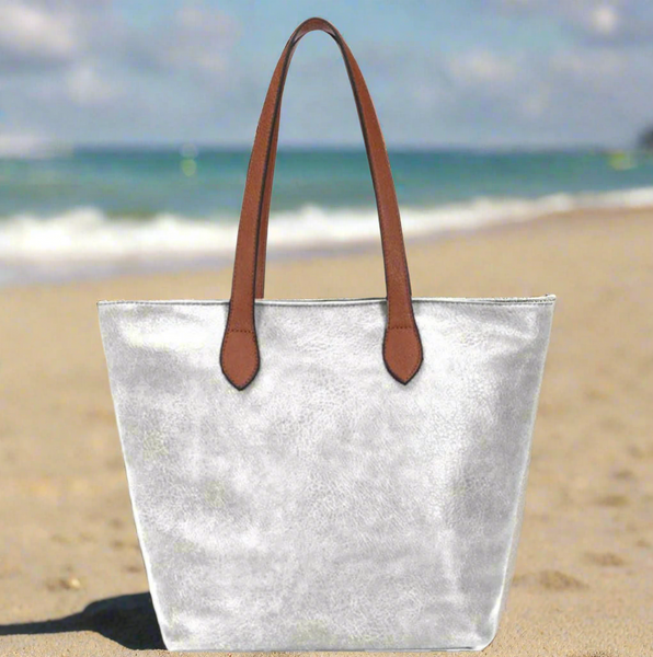 Ladies Tote Bag - Metallic Silver