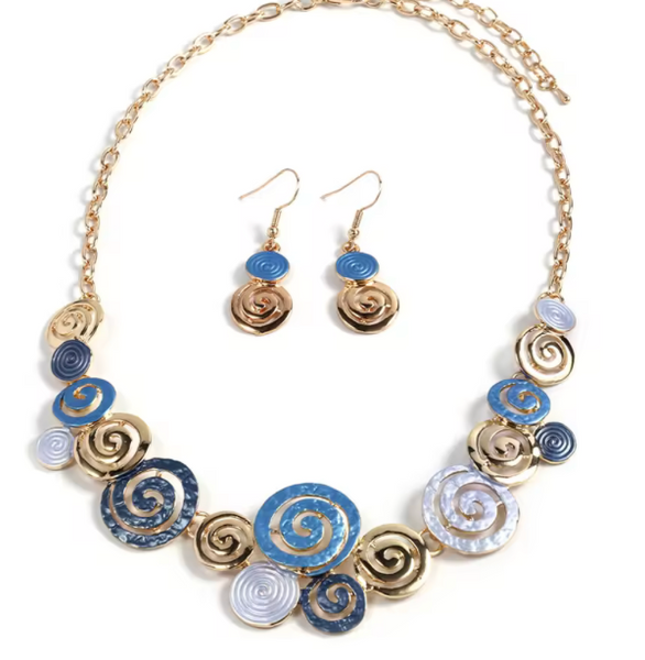 Spiral Necklace & Matching Earrings - Blues