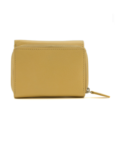 Highland Cow with Robin Tri fold Purse Yellow - Mala Leather