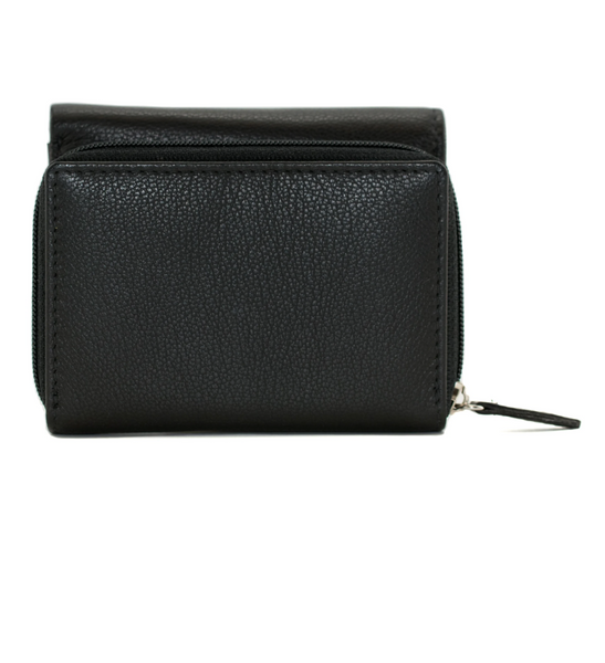 Highland Cow with Robin Tri fold Purse Black- Mala Leather