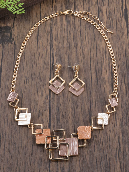 Random Square Necklace & Earrings - Gold