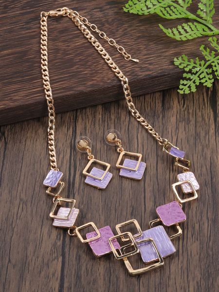 Random Square Necklace & Earrings - Pinks