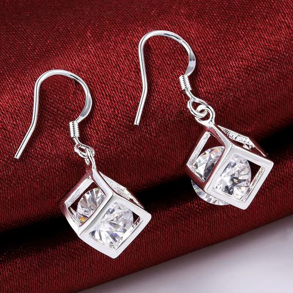 925 Sterling Silver Square AAA Zircon Earrings