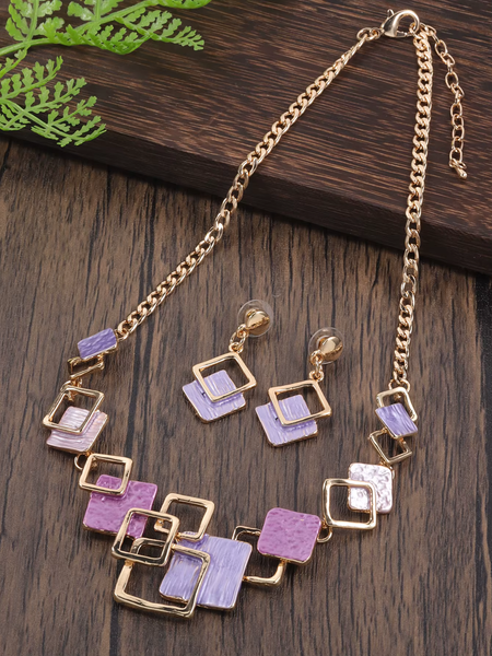 Random Square Necklace & Earrings - Pinks