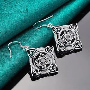 Silver Square Ornate Earrings
